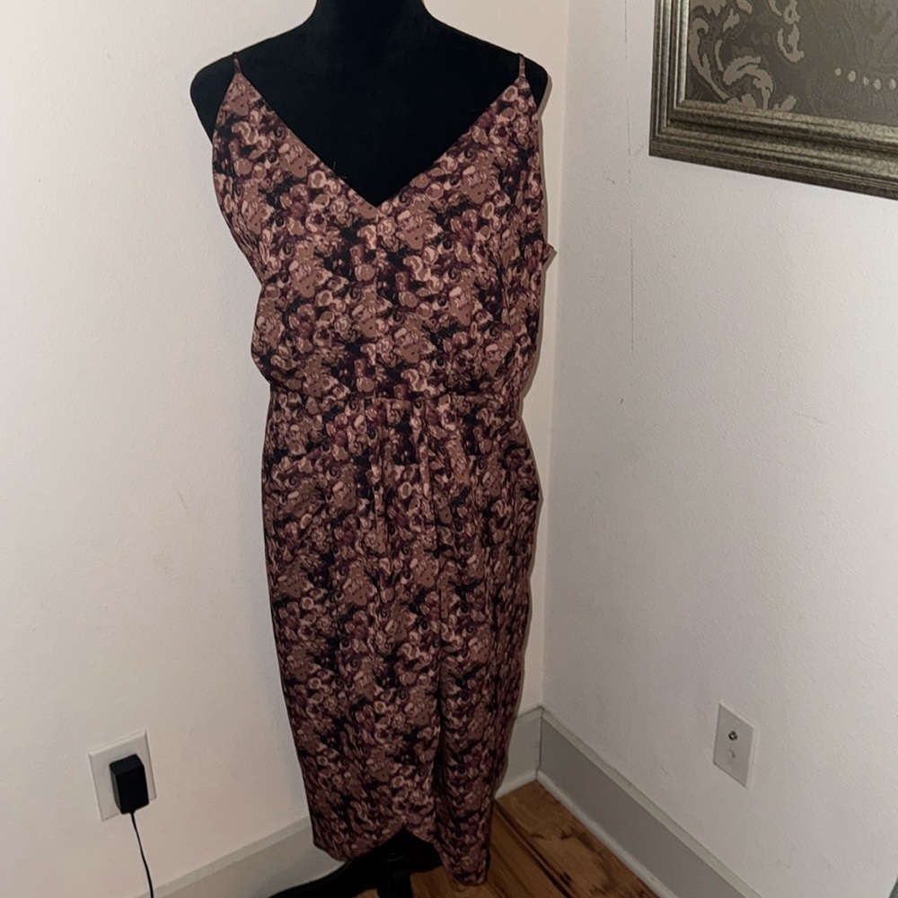 Chelsea 28 brown hues v cleavage pleated mock wrap Sz‎ XXL midi dress